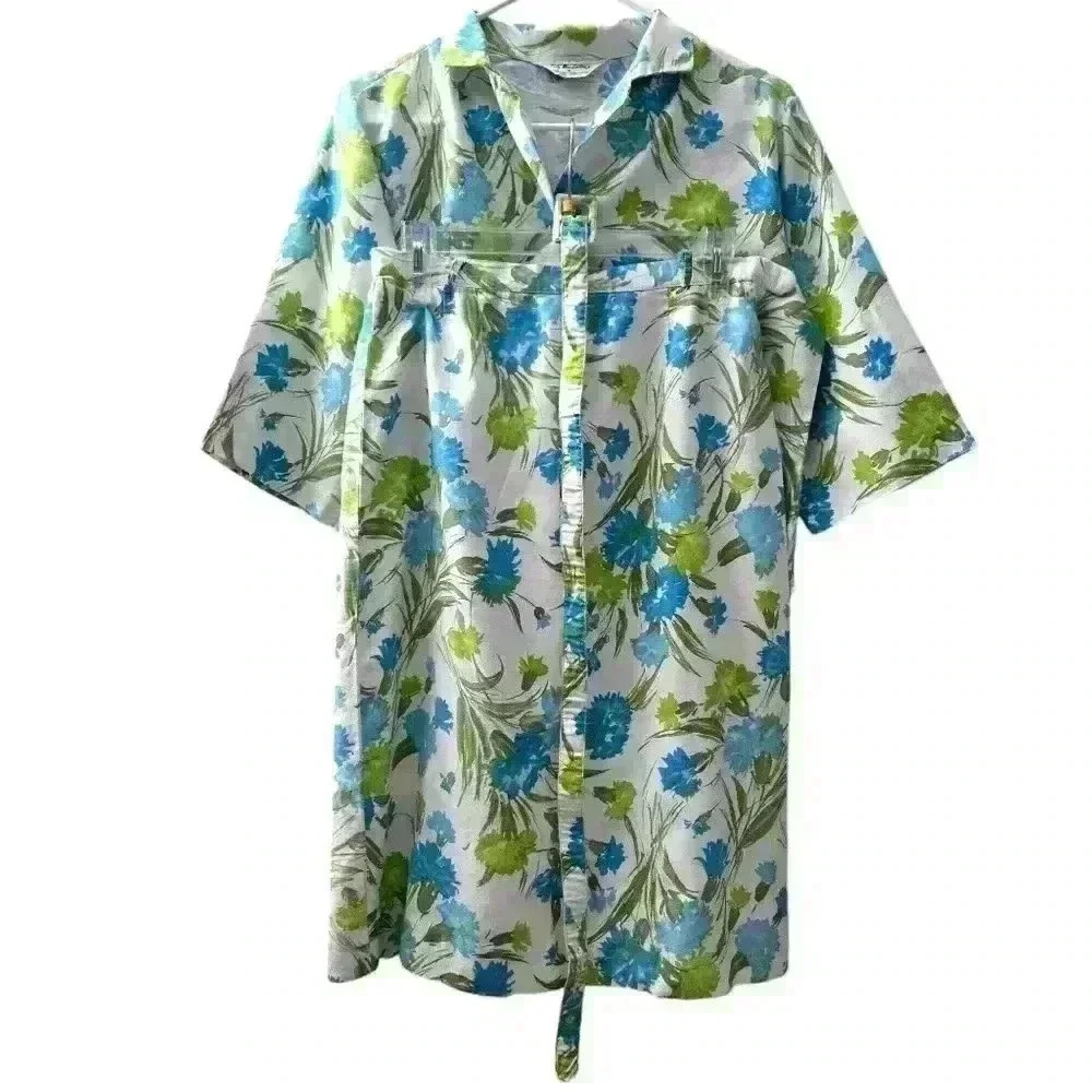1960 Lady Manhattan Blouse and Skirt w/ Belt White Blue Green floral Size 16